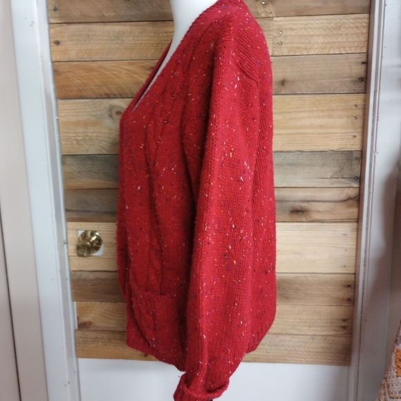 Vintage Red Button Front Cardigan with Pockets Wool Blend by Amanda Scott 1X - Picture 2 of 11